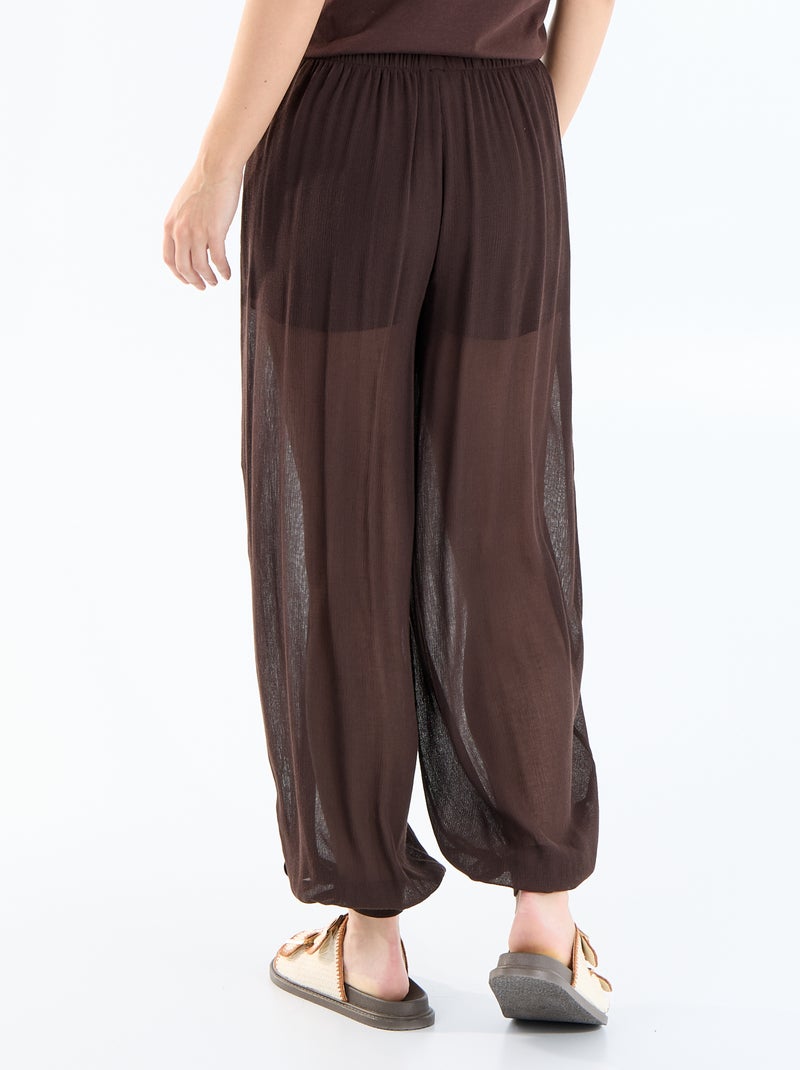 Pantalon large femme maille légère taille élastiquée Marron - Kiabi