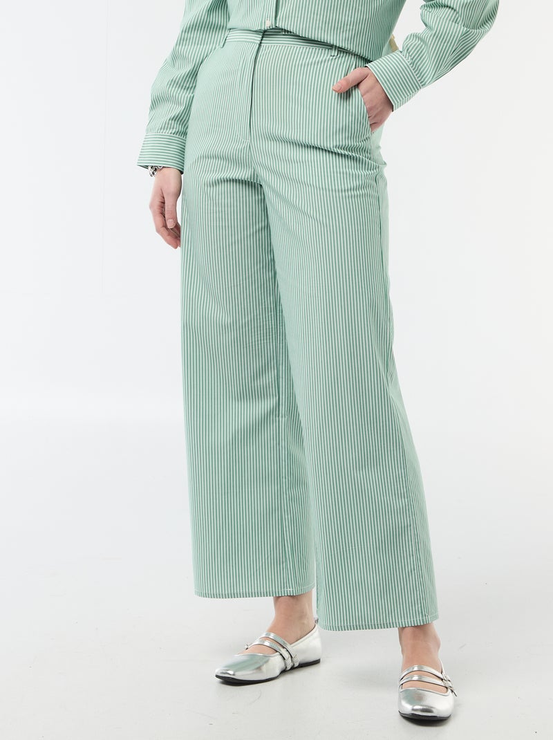Pantalon large femme rayé fantaisie Vert - Kiabi