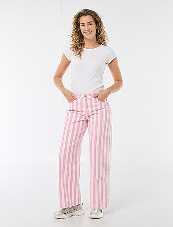 Pantalon large femme rayures roses