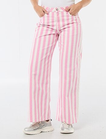 Pantalon large femme rayures roses