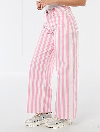 Pantalon large femme rayures roses