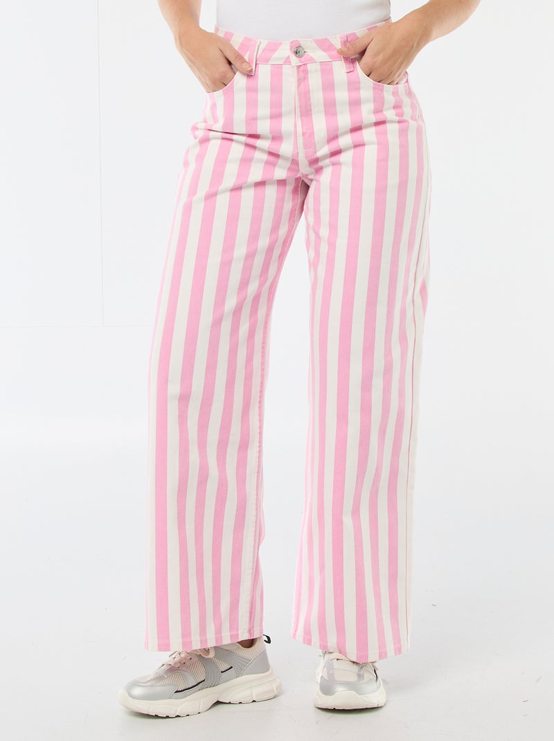 Pantalon large femme rayures roses Rose - Kiabi