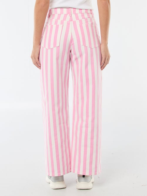 Pantalon large femme rayures roses - Kiabi