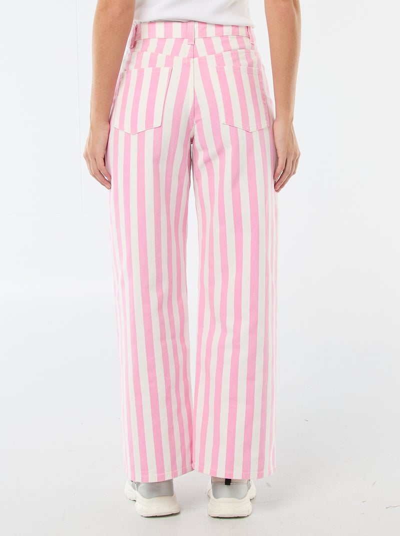 Pantalon large femme rayures roses Rose - Kiabi