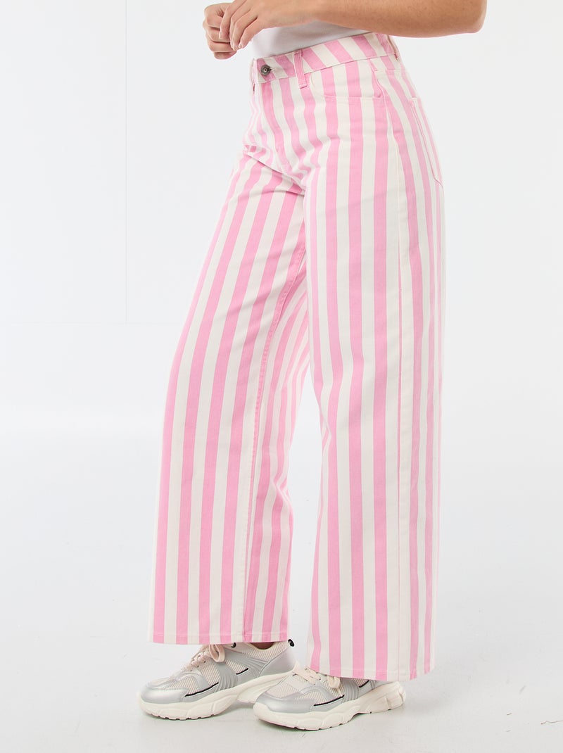 Pantalon large femme rayures roses Rose - Kiabi