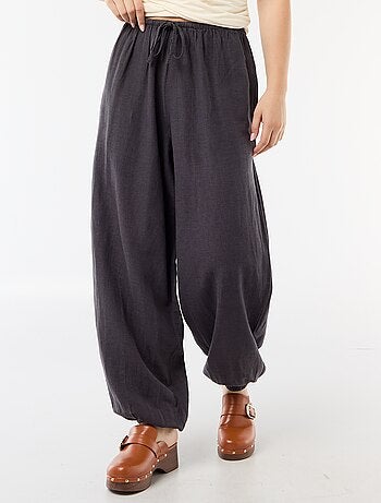 Pantalon large femme taille élastiquée à bas resserré