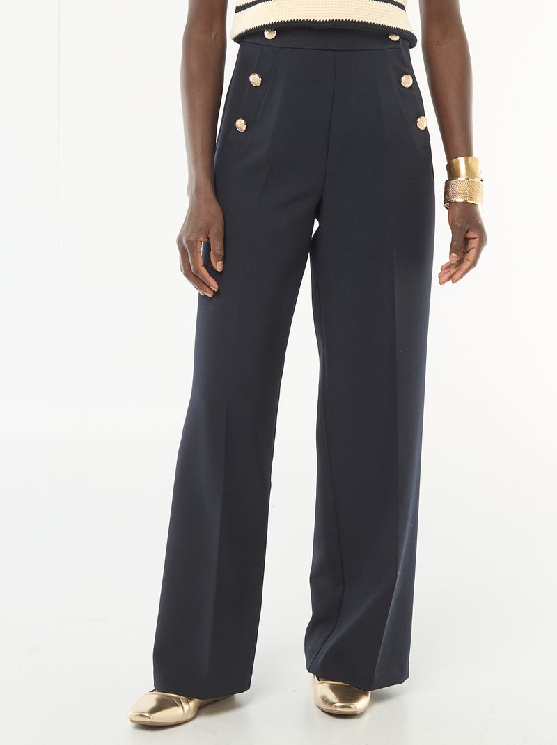 Pantalon large femme taille haute Bleu - Kiabi