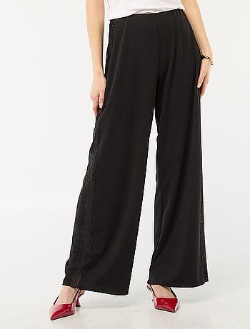 Pantalon large fluide avec bandes latérales en dentelle