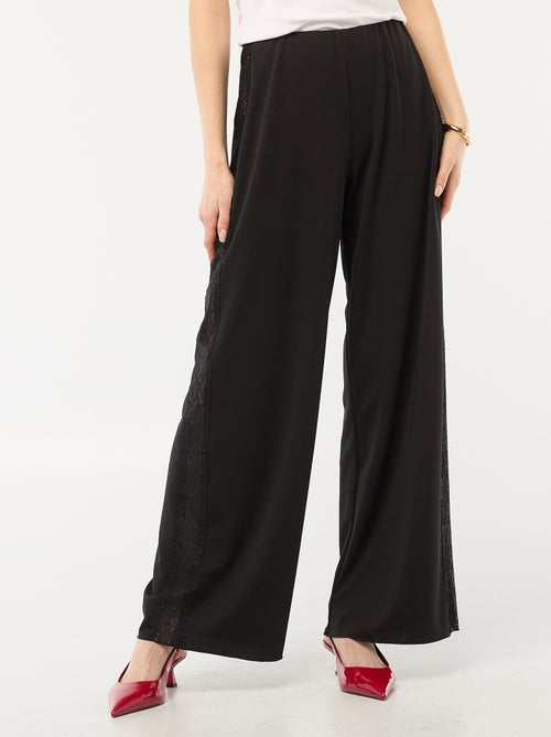 Pantalon large fluide avec bandes latérales en dentelle - Kiabi