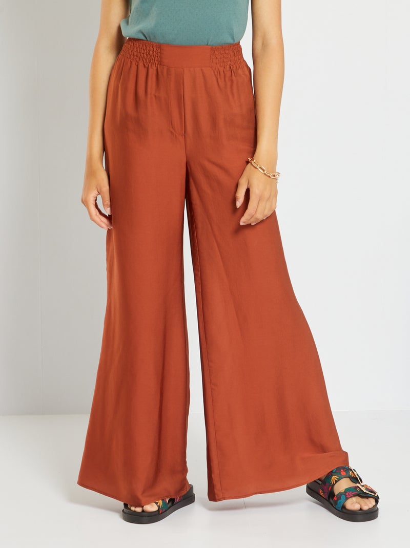 Pantalon large fluide effet satiné Marron - Kiabi