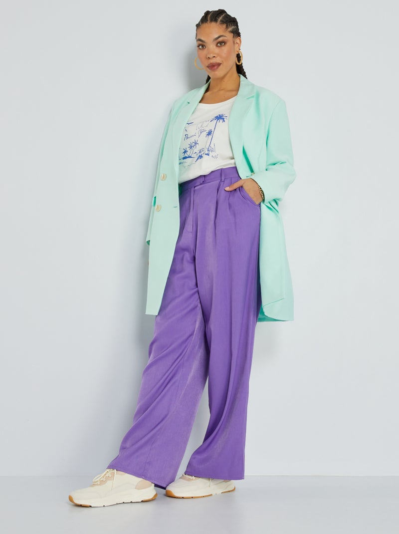 Pantalon large fluide en twill Violet - Kiabi