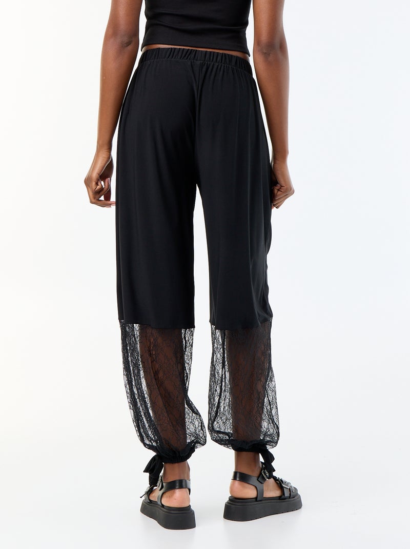 Pantalon large forme ballon avec base en dentelle Noir - Kiabi
