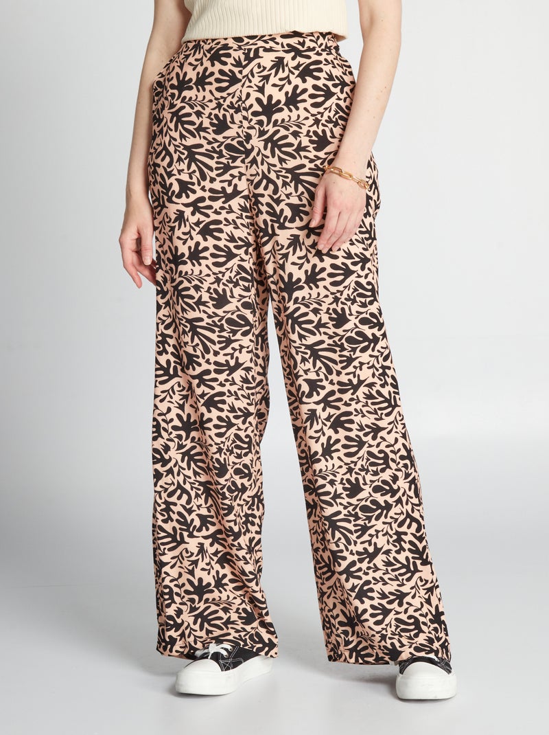 Pantalon large imprimé Noir/rose - Kiabi