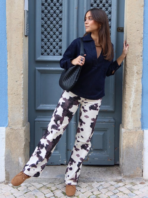 Pantalon large imprimé vache femme - Kiabi