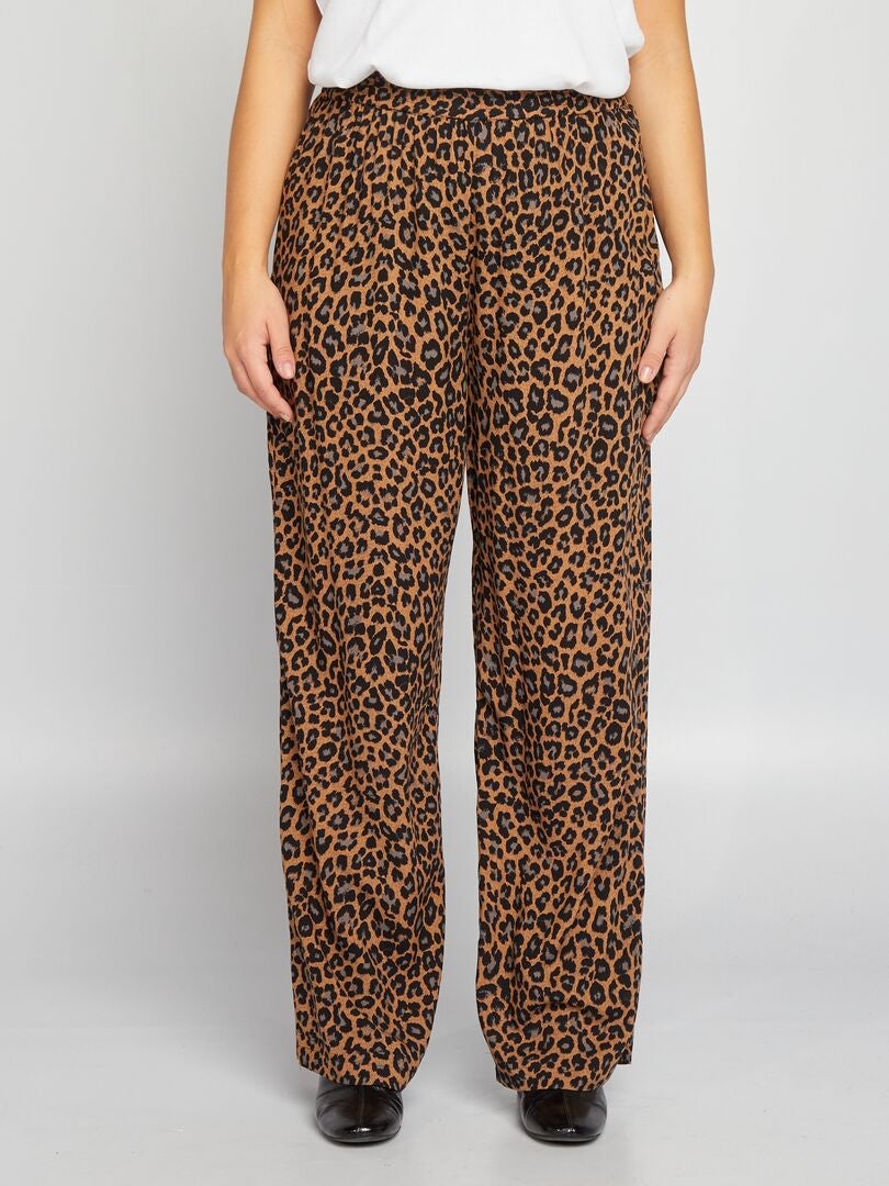 Pantalon Large Femme Léopard – Marque Hand Over, Taille 8, Neuf Avec étiquettes – Noir/marron