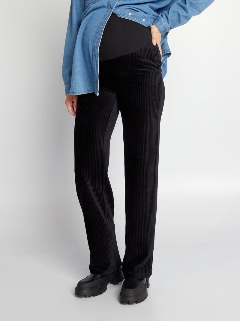 Pantalon large maternité en velours noir - Kiabi