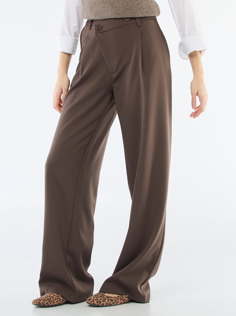 Pantalon large ouverture asymétrique Marron - Kiabi