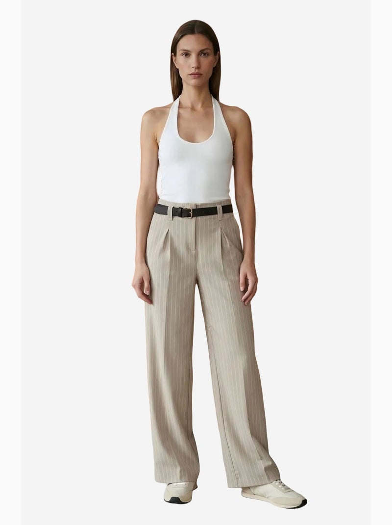 Pantalon large plissé à rayures dilvin Beige argile - Kiabi