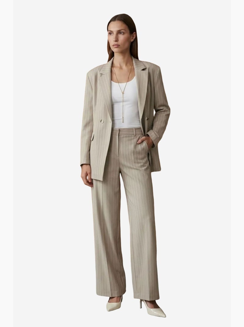 Pantalon large plissé à rayures dilvin Beige argile - Kiabi