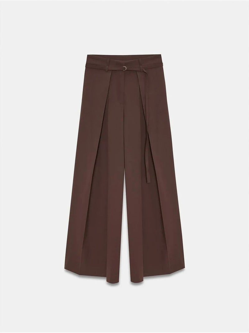 Pantalon large plissé à taille ceinturée dilvin Marron chocolat - Kiabi
