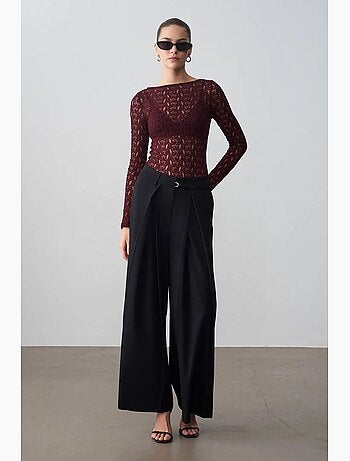 Pantalon large plissé à taille ceinturée dilvin