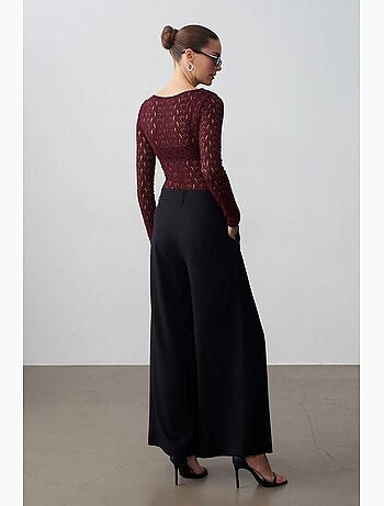 Pantalon large plissé à taille ceinturée dilvin