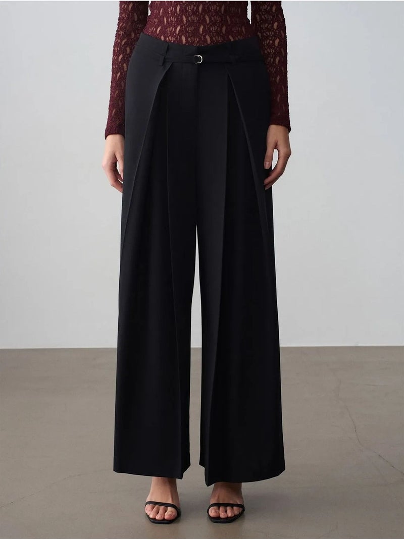 Pantalon large plissé à taille ceinturée dilvin Noir - Kiabi