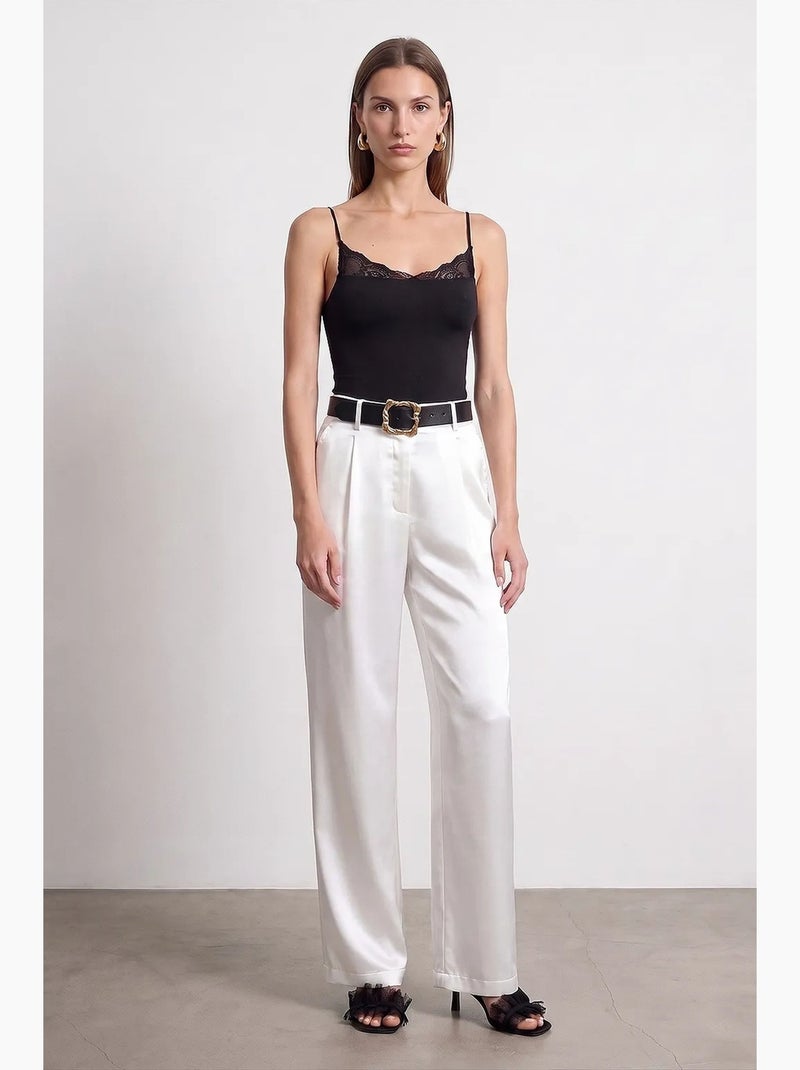 Pantalon large plissé à taille haute dilvin Blanc - Kiabi