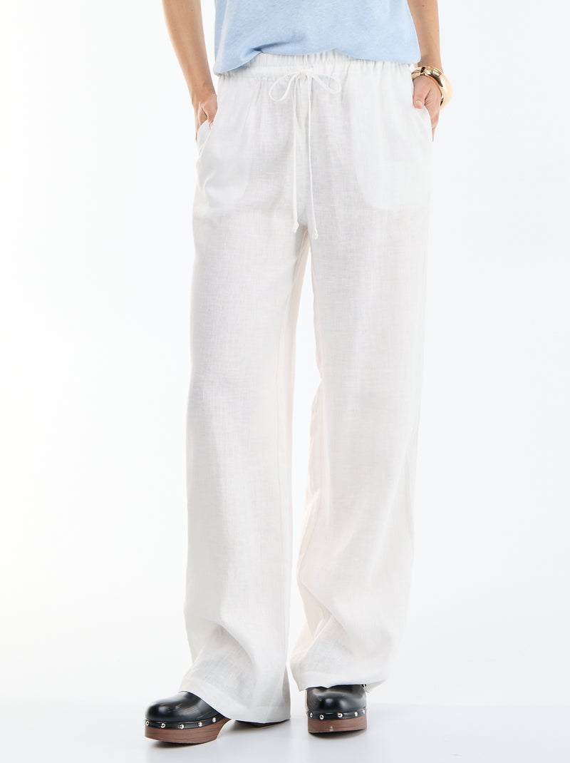 Pantalon large pour femme à taille élastiquée Blanc - Kiabi