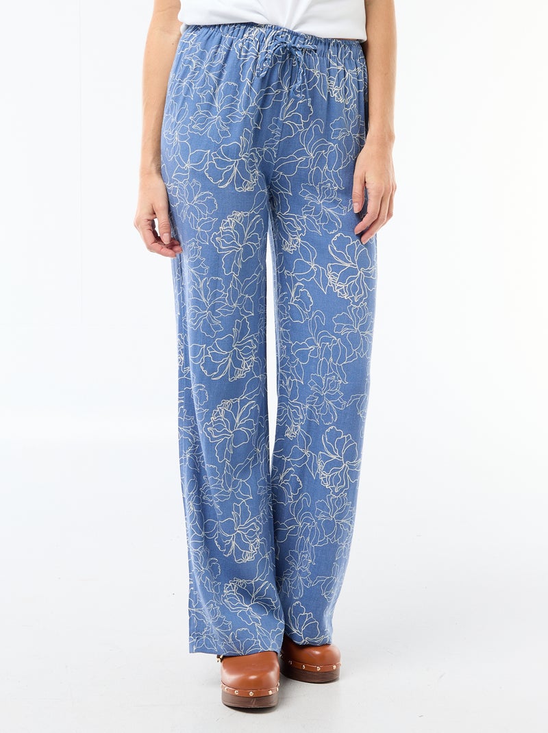 Pantalon large pour femme à taille élastiquée Bleu - Kiabi