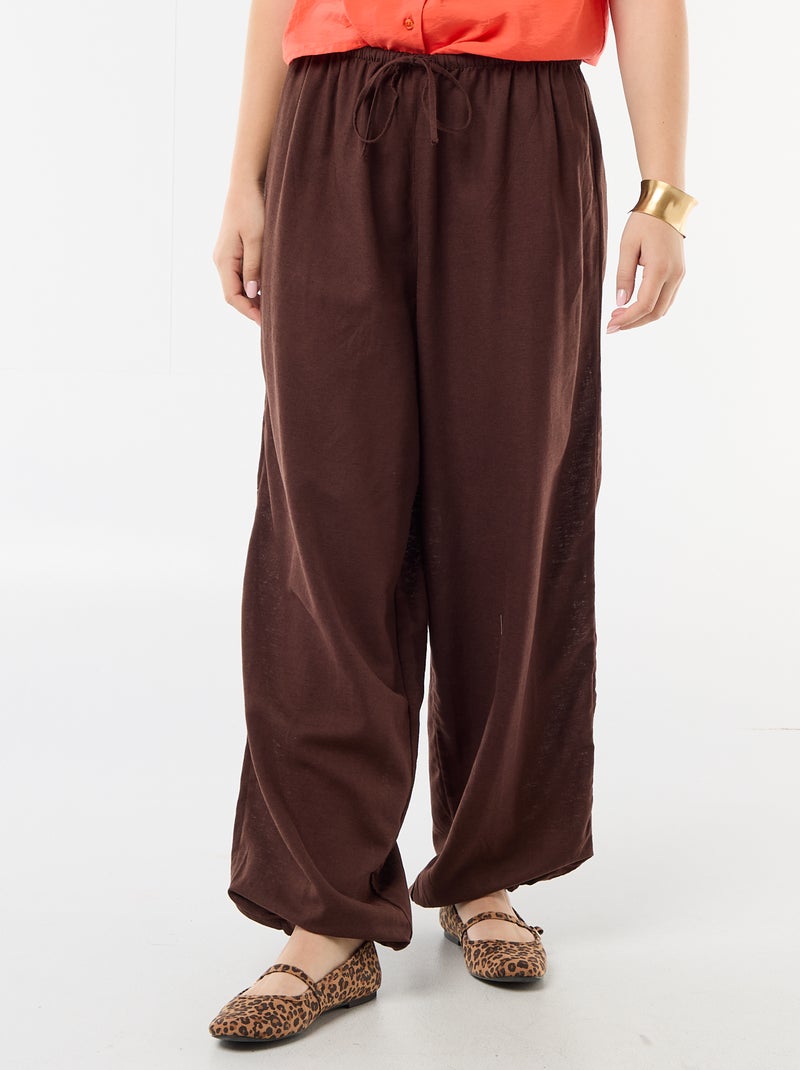 Pantalon large pour femme à taille haute Marron - Kiabi