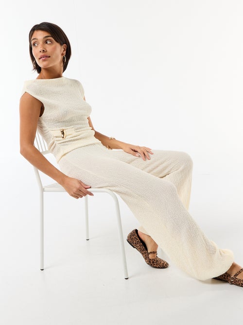 Pantalon large pour femme en maille légère à taille élastiquée - Kiabi