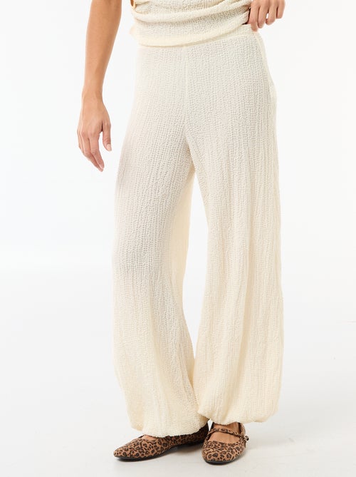 Pantalon large pour femme en maille légère à taille élastiquée - Kiabi