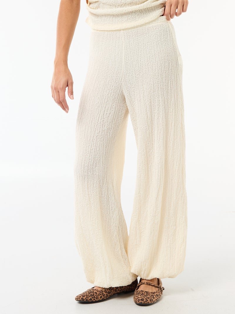 Pantalon large pour femme en maille légère à taille élastiquée Blanc - Kiabi