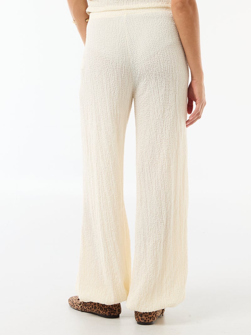 Pantalon large pour femme en maille légère à taille élastiquée Blanc - Kiabi