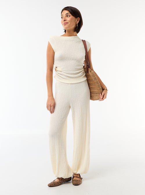 Pantalon large pour femme en maille légère à taille élastiquée - Kiabi