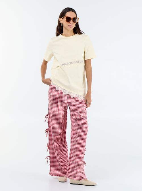Pantalon large pour femme en tissu léger fantaisie - Kiabi