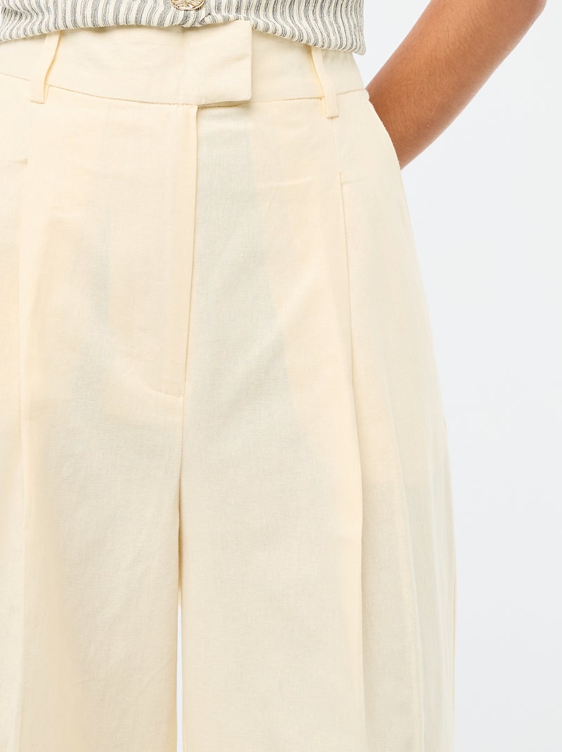 Pantalon large pour femme en toile légère Beige - Kiabi