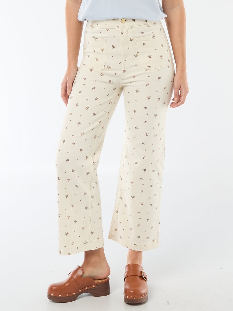 Pantalon large pour femme uni à taille standard Beige imprimé - Kiabi