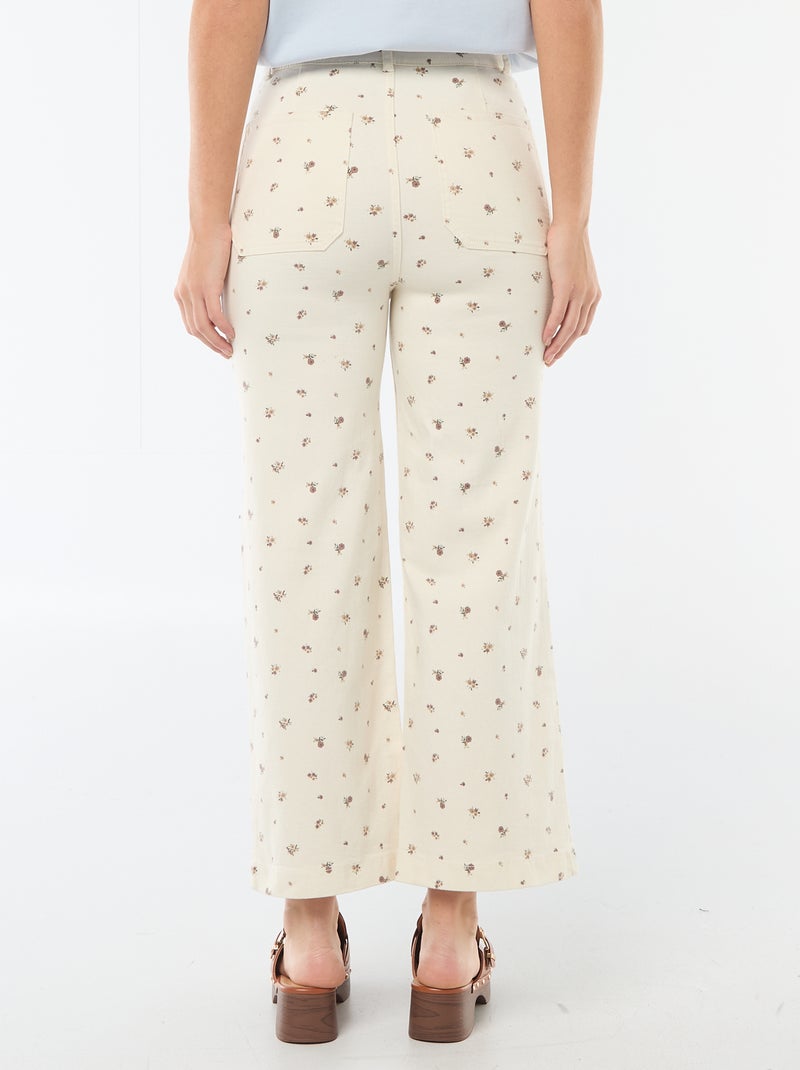 Pantalon large pour femme uni à taille standard Beige imprimé - Kiabi