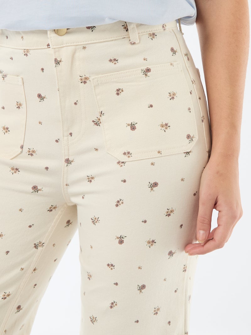 Pantalon large pour femme uni à taille standard Beige imprimé - Kiabi