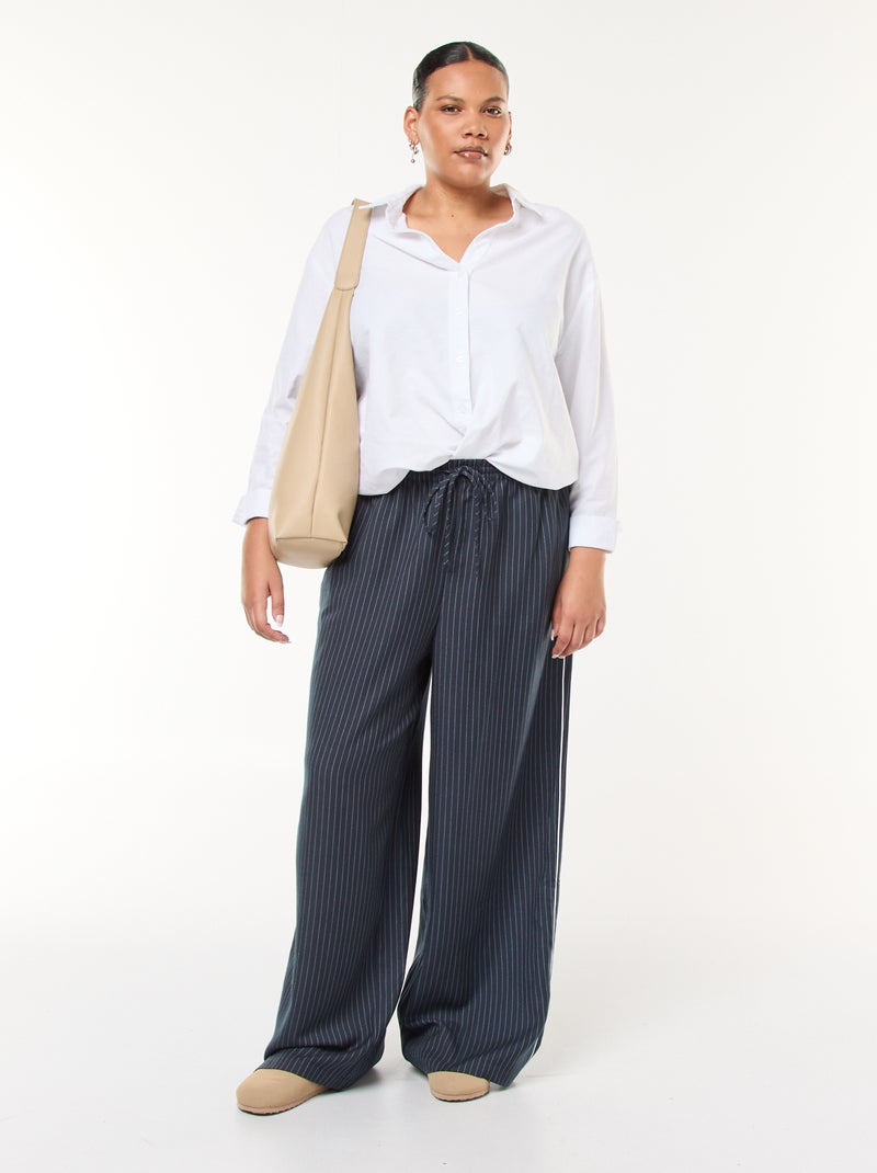 Pantalon large rayé avec taille élastiquée Bleu - Kiabi