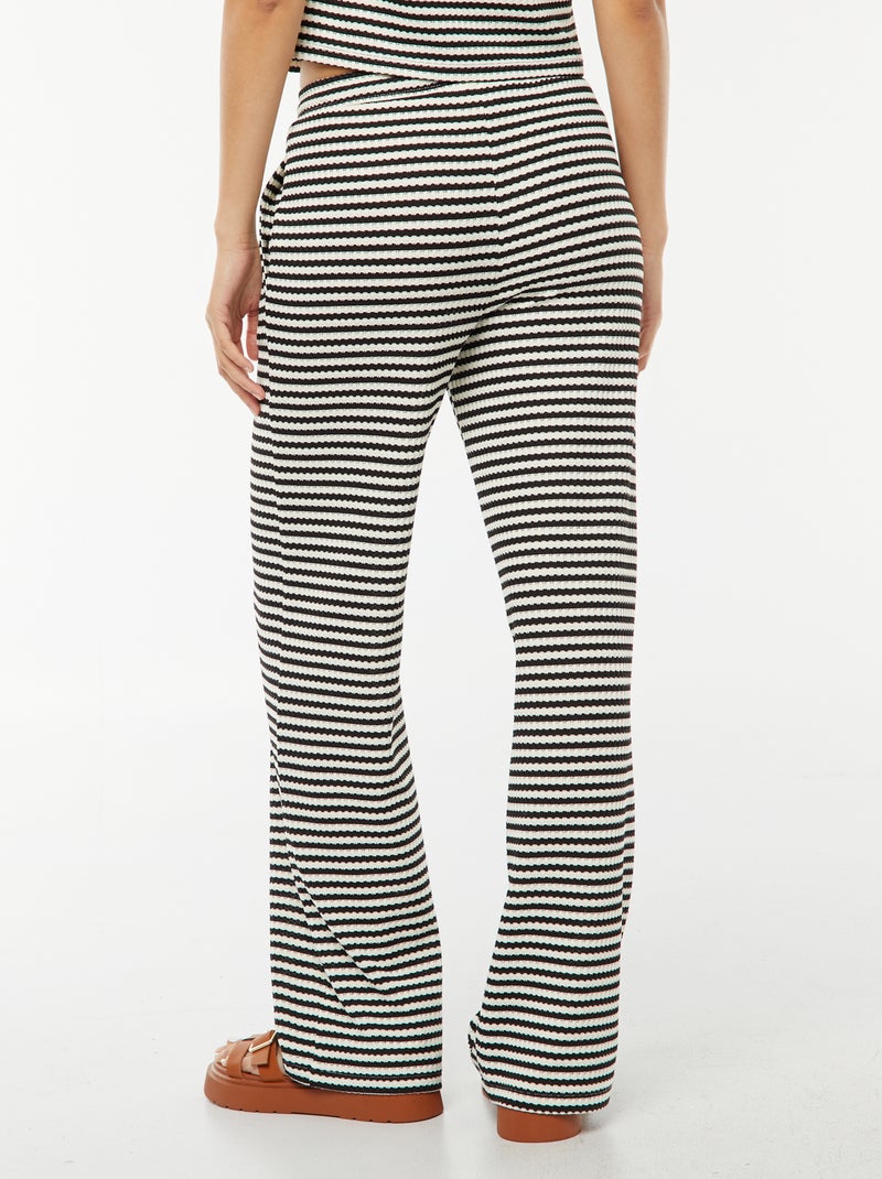 Pantalon large rayé en maille gaufrée Noir/blanc - Kiabi