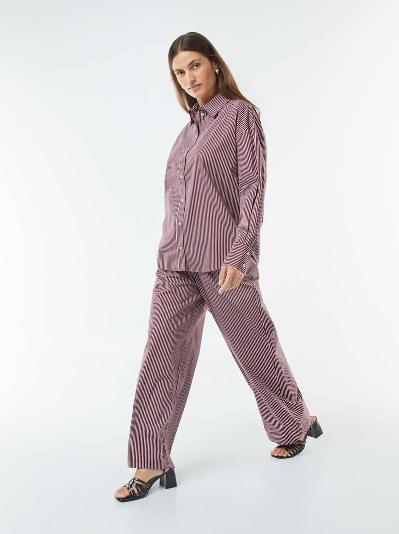 Pantalon large rayé en popeline Rouge - Kiabi