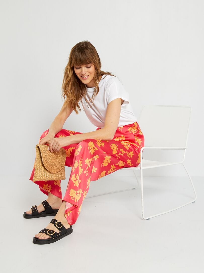 Pantalon large satiné - 2 poches Rose - Kiabi