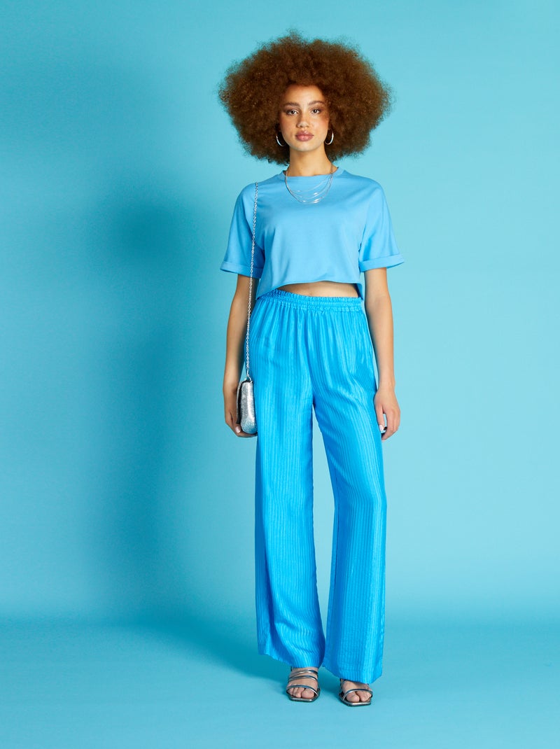 Pantalon large satiné bleu - Kiabi