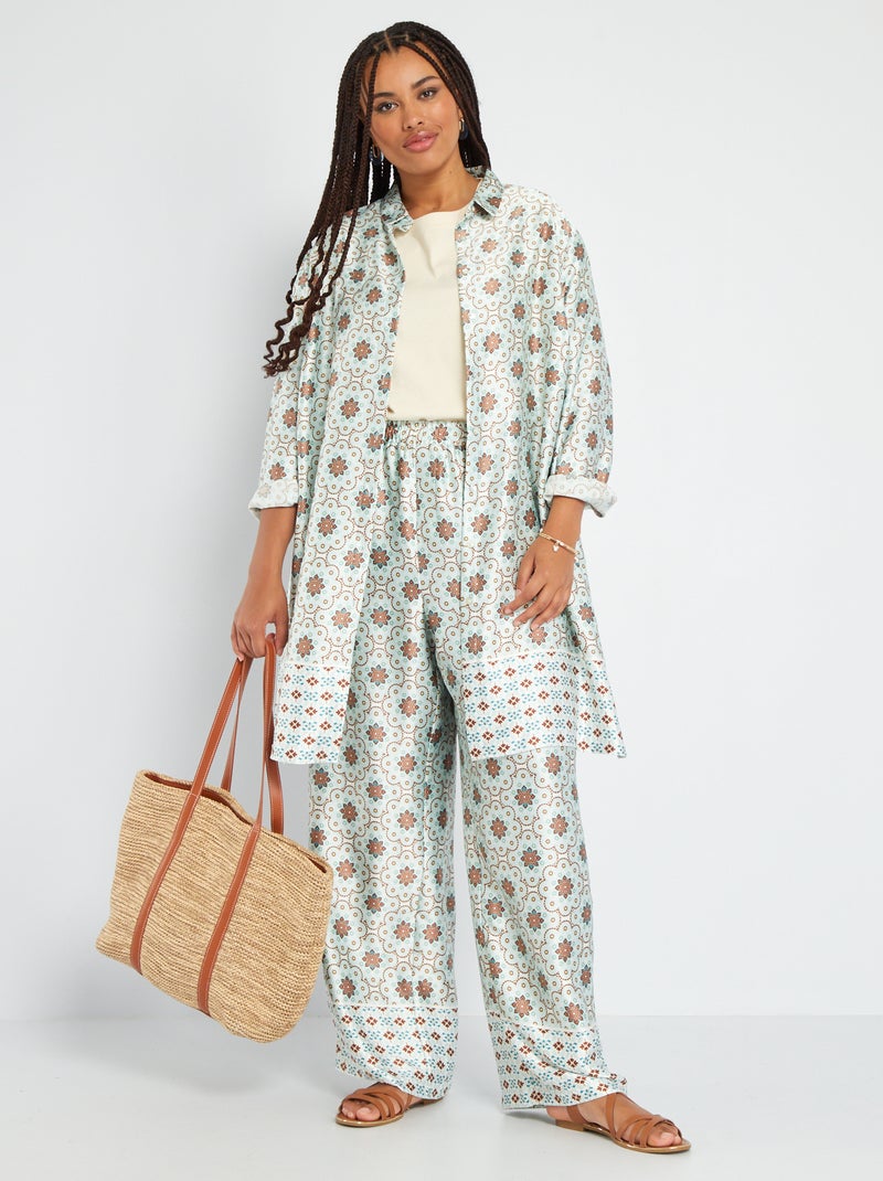 Pantalon large satiné Bleu/marron - Kiabi