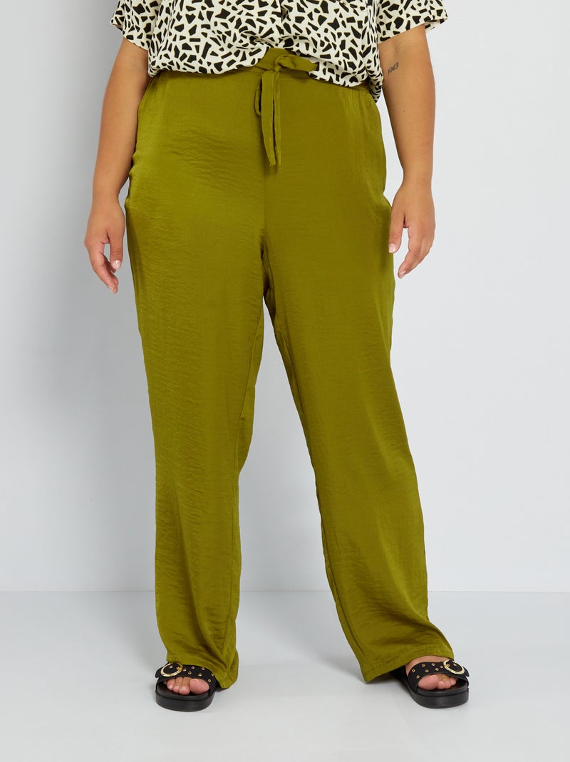 Pantalon large satiné Kaki - Kiabi