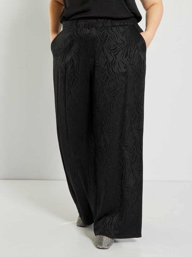 Pantalon large satiné motif zébré Noir - Kiabi