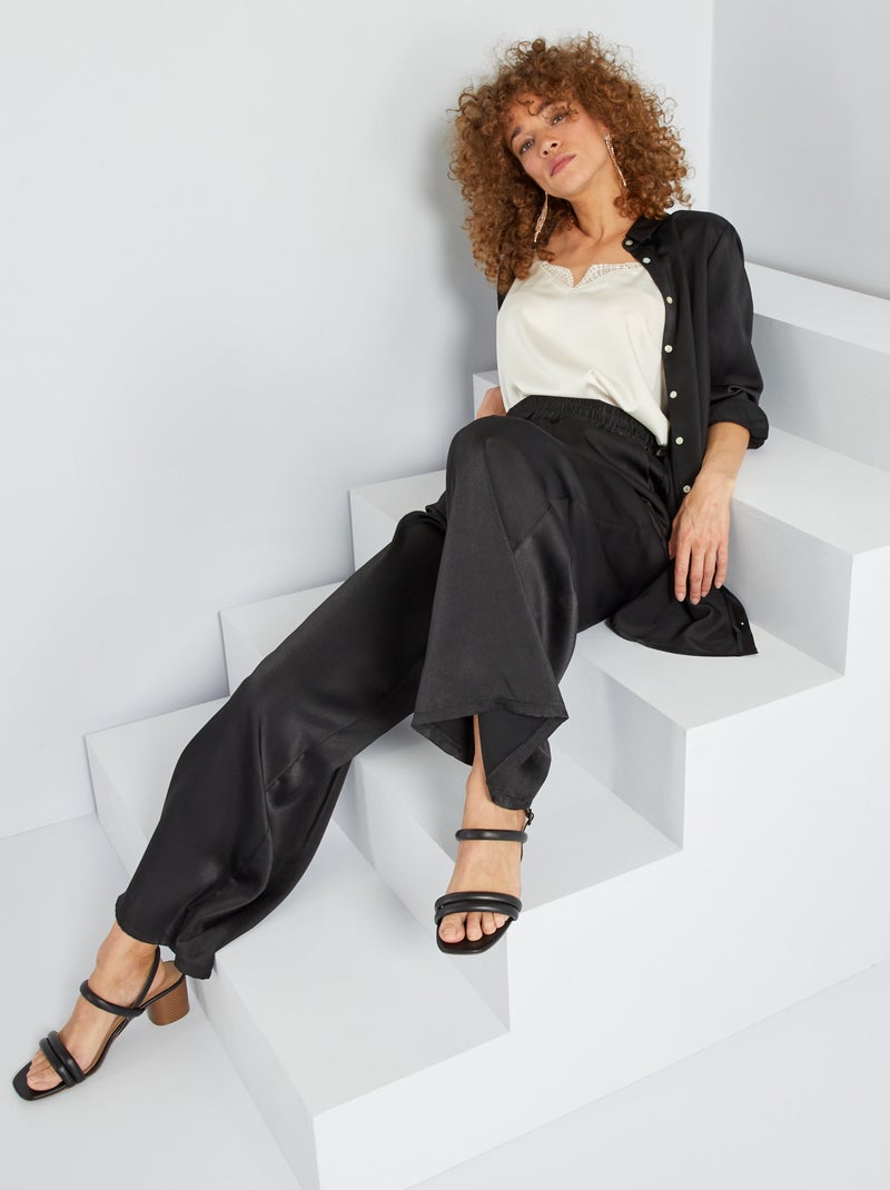 Pantalon large satiné Noir - Kiabi